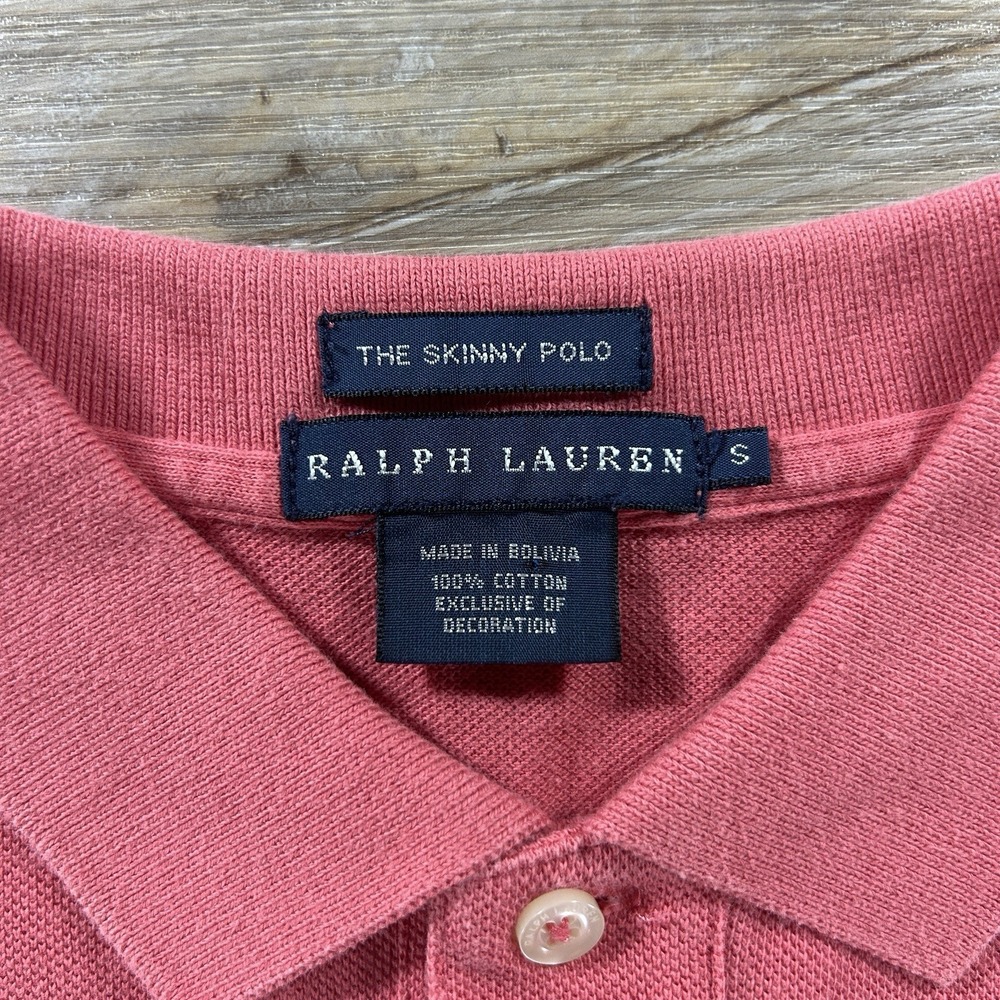 VTG Ralph Lauren Small The Skinny Polo Pink Shirt Pony Preppy Classic - Picture 4 of 8